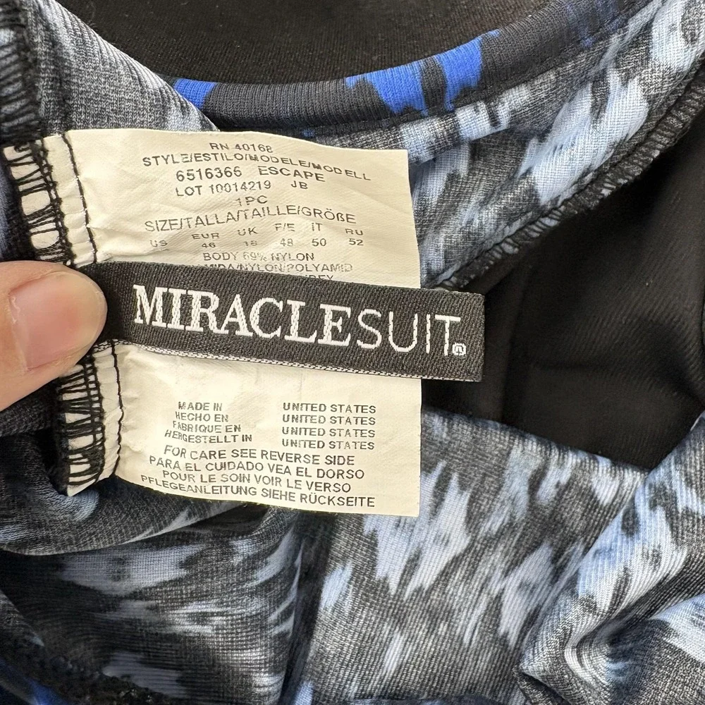 Miraclesuit Swimsuit Womens 16 Blue Ikat One Piece Tank Ruched Slimming Underwir - Picture 5 of 12